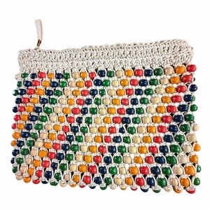 Madewell (NWOT) The Beaded Crochet Pouch Clutch Bag Multi Color Wood Boho